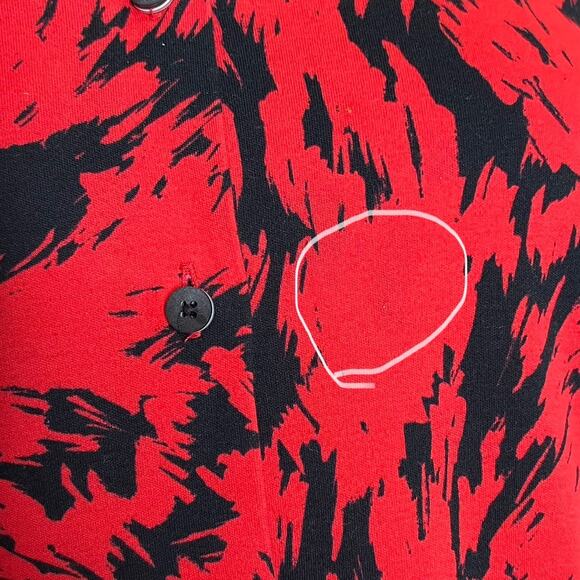 Desoto Designers Choice Top 8 Womens Red Black Abstract Button Up Long Sleeve - Picture 8 of 8